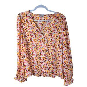 J.Crew Women's Yellow and Orange Floral Tunic Blouse XL Spring Top